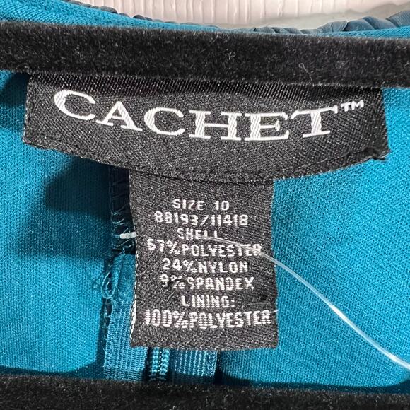 Cachet Teal Blue Evening Blouse Size 10 Shimmer Formal Fancy Sheer Classy - Picture 3 of 6